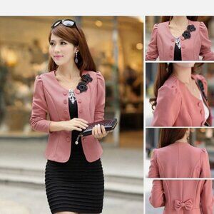 Women Short Jacket Open Front Blazer rose colored